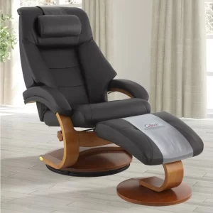 Leather Recliner with Pillow & Ottoman