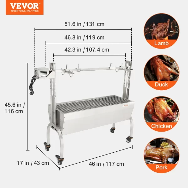 VEVOR Roaster Spit Rotisserie BBQ Grill Whole Pig Lamb Chicken Roaster 50W 90LBS - Image 6