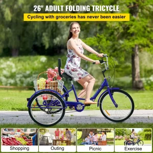 VEVOR Tricycle Adult 26 Wheels Adult Tricycle 7-Speed 3 Wheel Bikes For Adults Three Wheel Bike For Adults Adult Trike Adult Folding Tricycle Foldable Adult Tricycle 3 Wheel Bike Trike For Adults