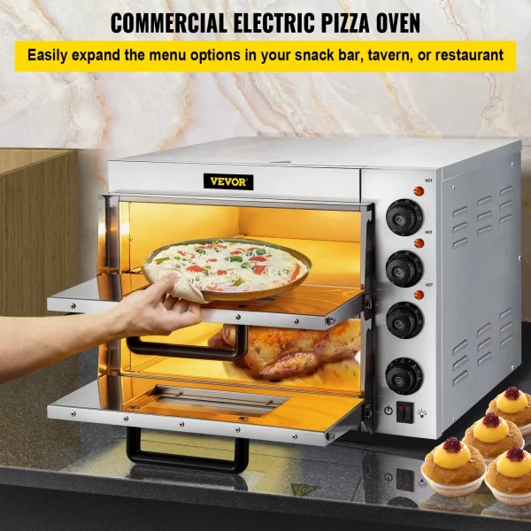 VEVOR Commercial Pizza Oven Countertop, 14" Double Deck Layer, 110V 1950W Stainless Steel Electric Pizza Oven with Stone and Shelf, Multipurpose Indoor Pizza Maker for Restaurant Home Pretzels Baked - Image 11