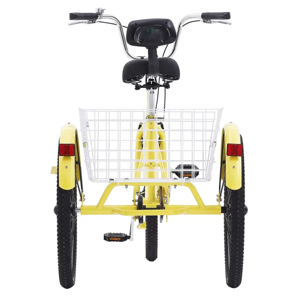 VEVOR Adult Tricycles Bike, 20 Inch Three-Wheeled Bicycles, 3 Wheel Bikes Trikes, Carbon Steel Cruiser Bike with Basket & Adjustable Seat, Picnic Shopping Tricycles for Seniors, Women, Men (Yellow) - Image 9