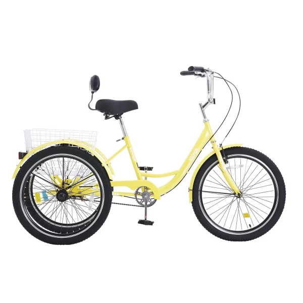 VEVOR Adult Tricycles Bike, 20 Inch Three-Wheeled Bicycles, 3 Wheel Bikes Trikes, Carbon Steel Cruiser Bike with Basket & Adjustable Seat, Picnic Shopping Tricycles for Seniors, Women, Men (Yellow) - Image 10