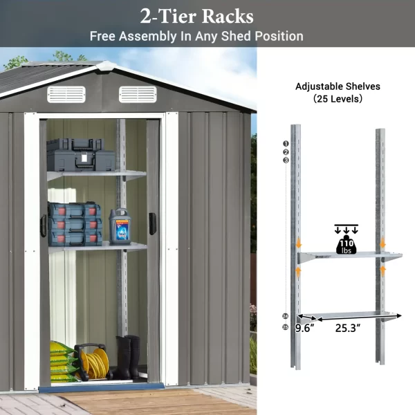 Patio 6ft x4ft Bike Shed Garden Shed, Metal Storage Shed with Adjustable Shelf and Lockable Door, Tool Cabinet with Vents and Foundation for Backyard, Lawn, Garden, Gray - Image 2