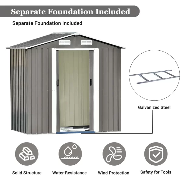 Patio 6ft x4ft Bike Shed Garden Shed, Metal Storage Shed with Adjustable Shelf and Lockable Door, Tool Cabinet with Vents and Foundation for Backyard, Lawn, Garden, Gray - Image 4