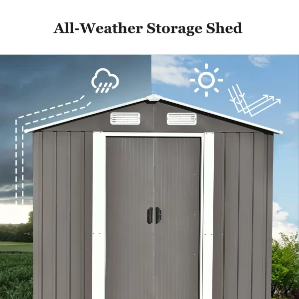 Patio 6ft x4ft Bike Shed Garden Shed, Metal Storage Shed with Adjustable Shelf and Lockable Door, Tool Cabinet with Vents and Foundation for Backyard, Lawn, Garden, Gray - Image 5