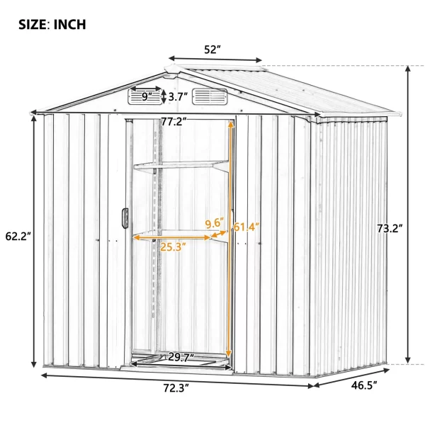 Patio 6ft x4ft Bike Shed Garden Shed, Metal Storage Shed with Adjustable Shelf and Lockable Door, Tool Cabinet with Vents and Foundation for Backyard, Lawn, Garden, Gray - Image 7