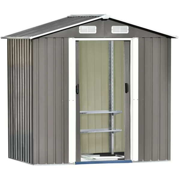 Patio 6ft x4ft Bike Shed Garden Shed, Metal Storage Shed with Adjustable Shelf and Lockable Door, Tool Cabinet with Vents and Foundation for Backyard, Lawn, Garden, Gray - Image 8