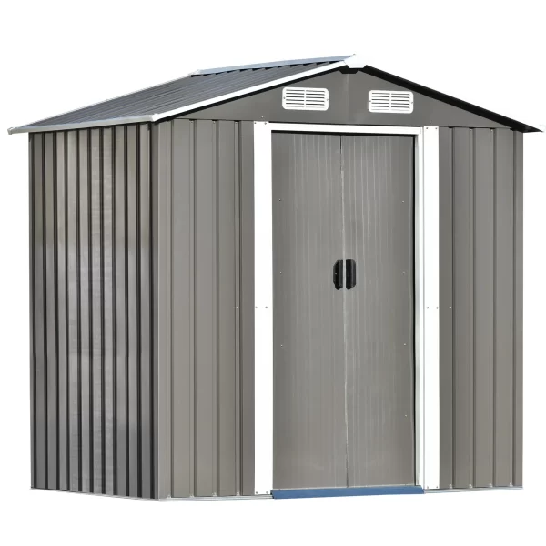 Patio 6ft x4ft Bike Shed Garden Shed, Metal Storage Shed with Adjustable Shelf and Lockable Door, Tool Cabinet with Vents and Foundation for Backyard, Lawn, Garden, Gray - Image 11