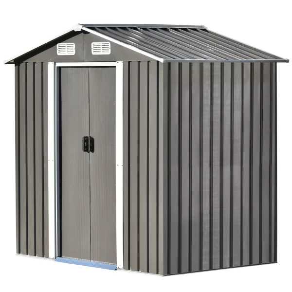 Patio 6ft x4ft Bike Shed Garden Shed, Metal Storage Shed with Adjustable Shelf and Lockable Door, Tool Cabinet with Vents and Foundation for Backyard, Lawn, Garden, Gray - Image 12