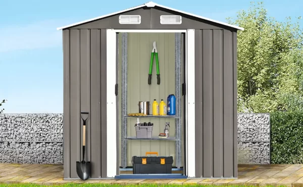 Patio 6ft x4ft Bike Shed Garden Shed, Metal Storage Shed with Adjustable Shelf and Lockable Door, Tool Cabinet with Vents and Foundation for Backyard, Lawn, Garden, Gray - Image 25