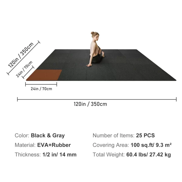 Rubber Top - 25 PCS 1/2 inch Thick Gym Floor Mats (24X24) - Image 18