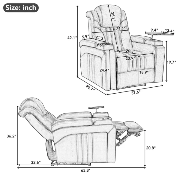 Power Home Theater Leather Recliner - Image 4