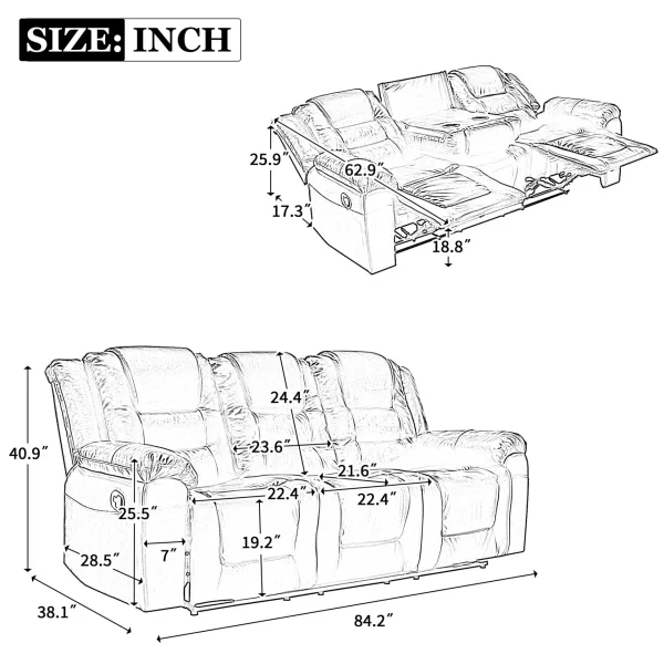 3 Seater Home Theater Recliner Manual Recliner - Image 2