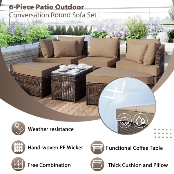 6-Piece Patio Round Sofa Set - Image 3