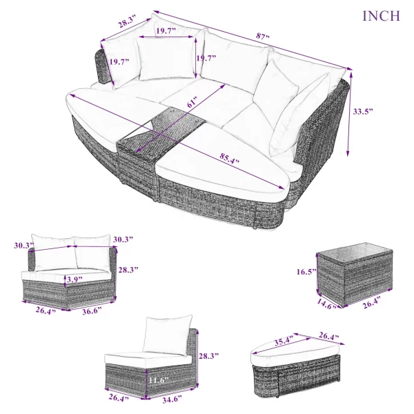 6-Piece Patio Round Sofa Set - Image 6