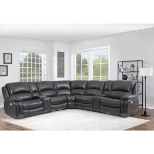 7PC Leather Power Recliner - Charcoal