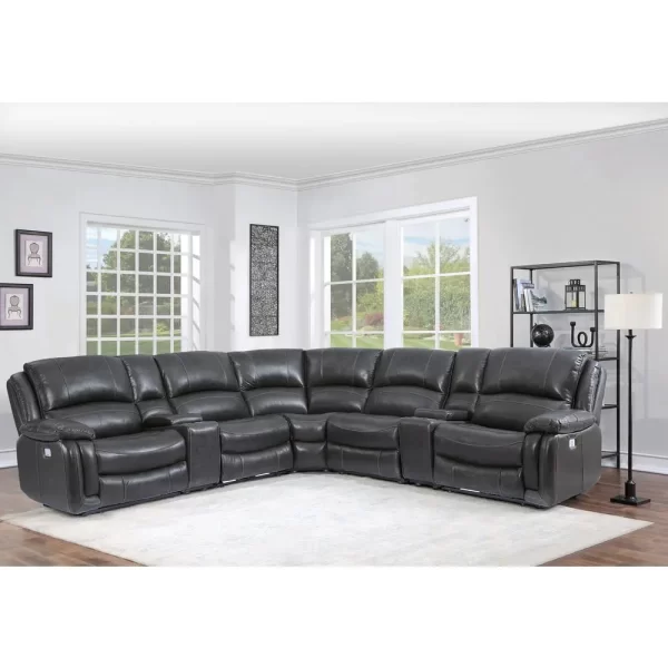 7PC Leather Power Recliner - Charcoal