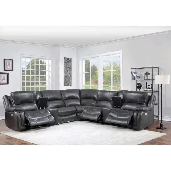 7PC Leather Power Recliner - Charcoal - Image 2