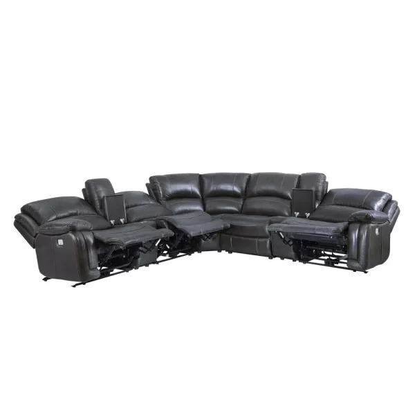 7PC Leather Power Recliner - Charcoal - Image 4