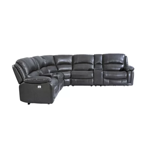 7PC Leather Power Recliner - Charcoal - Image 5