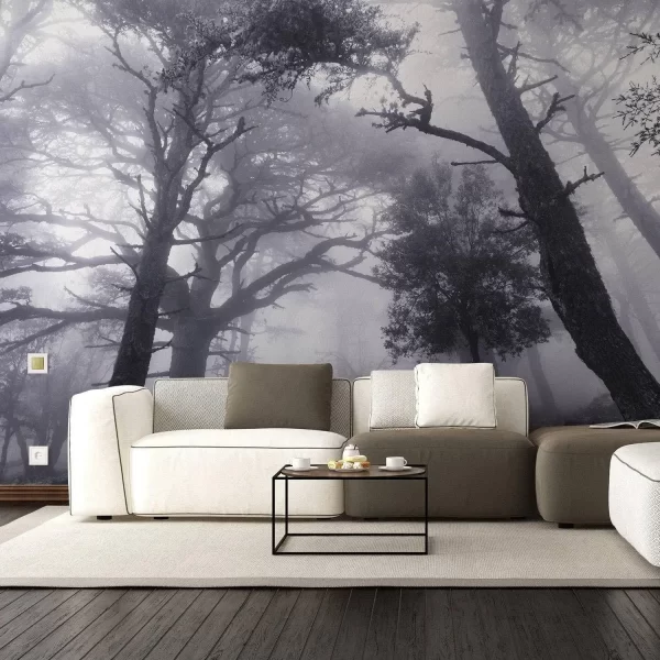 Misty Forest Wall Mural, Large Tree View Landscape Wall Decal, Scenic Nature Wallpaper - Image 4